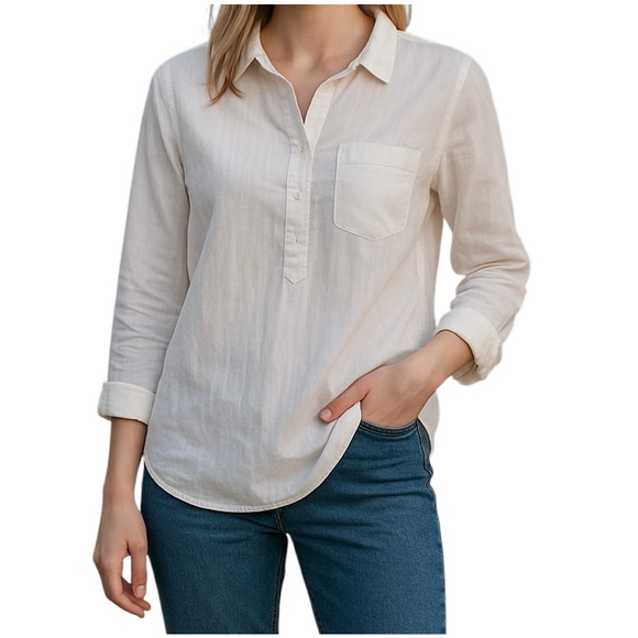 Gap White Textured Button Down Long Sleeve Blouse Shirt Popover Size XS - Picture 1 of 8